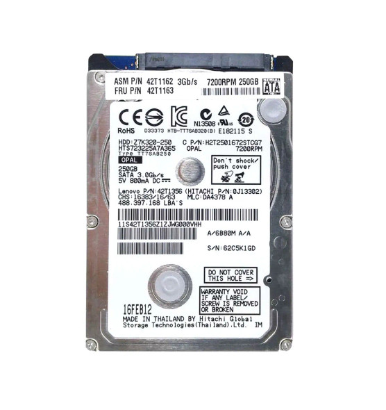 42T1356 - IBM 250GB 7200RPM SATA 3Gb/s 16MB Cache 2.5-inch Hard Drive
