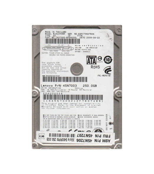 45N7003 - Lenovo 250GB 5400RPM SATA 3Gb/s 8MB Cache 2.5-inch Hard Drive