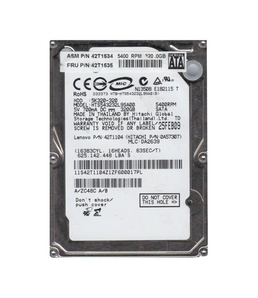 42T1534 - Lenovo 320GB 5400RPM SATA 1.5Gb/s 8MB Cache 2.5-inch Hard Drive