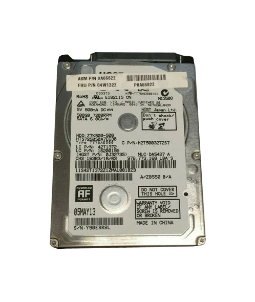 0A66822 - Lenovo 500GB 7200RPM SATA 6Gb/s 2.5-inch Hard Drive