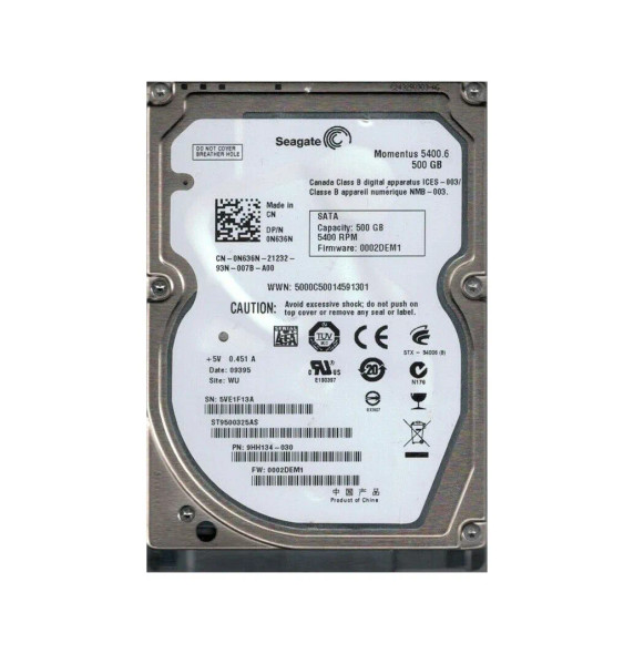 9HH134-030 - Seagate Momentus 5400.6 500GB 5400RPM SATA 3Gb/s 8MB Cache 2.5-inch Hard Drive