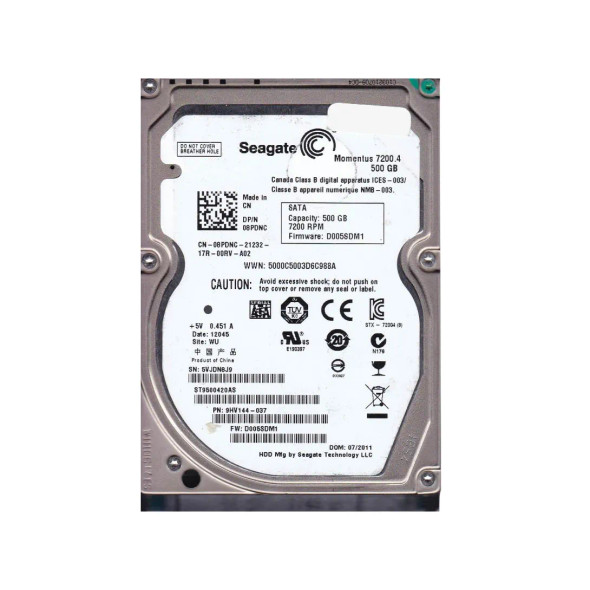 9HV144-037 - Seagate Momentus 7200.4 500GB 7200RPM SATA 3Gb/s 16MB Cache 2.5-inch Hard Drive