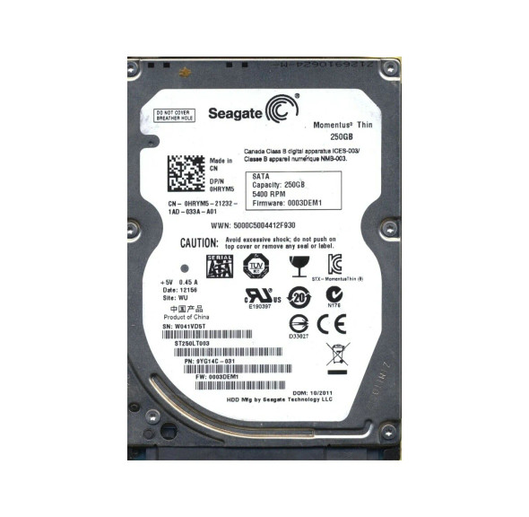 9YG14C-031 - Seagate Momentus Thin 250GB 5400RPM SATA 3Gb/s 16MB Cache 2.5-inch Hard Drive