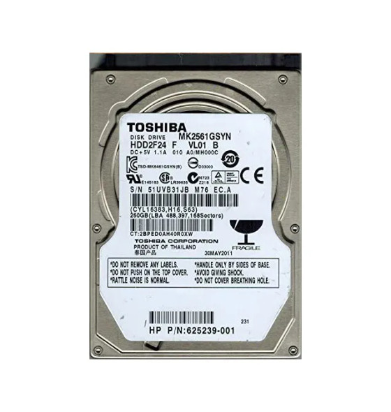 HDD2F24 - Toshiba 250GB 7200RPM SATA 3Gb/s 16MB Cache 2.5-inch Hard Drive