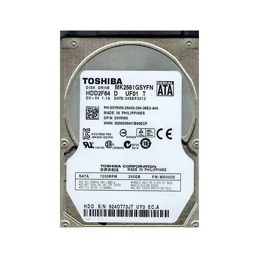 MK2561GSYFN - Toshiba 250GB 7200RPM SATA 3Gb/s 16MB Cache 2.5-inch Hard Drive