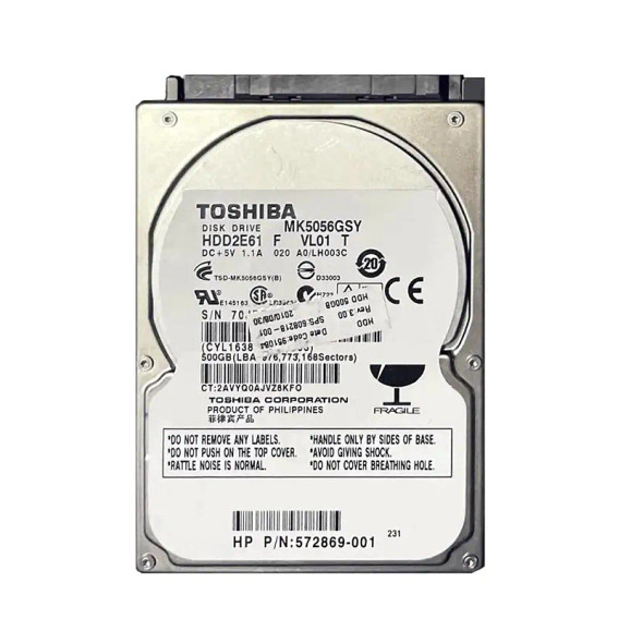 HDD2E61 - Toshiba 500GB 7200RPM SATA 3Gb/s 16MB Cache 2.5-inch Hard Drive