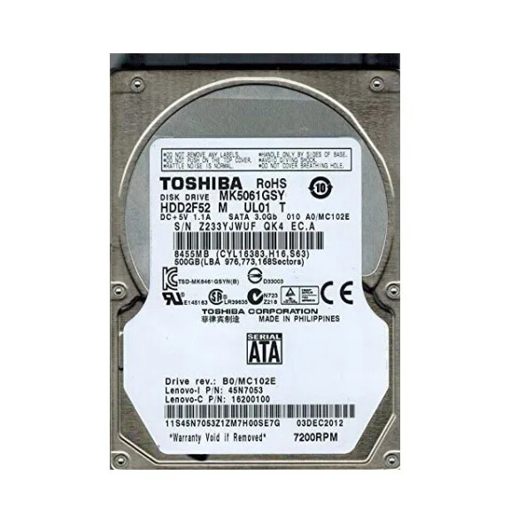MK5061GSY - Toshiba 500GB 7200RPM SATA 3Gb/s 16MB Cache 2.5-inch Hard Drive