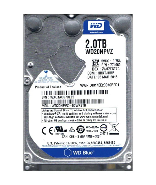 WD20NPVZ-00WFZT0 - Western Digital 2TB 5400RPM SATA 6Gb/s 128MB Cache 2.5-inch Hard Drive
