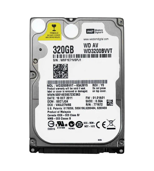 WD3200BVVT-63A26Y - Western Digital AV 320GB 5400RPM SATA 3Gb/s 8MB Cache (RoHS) 2.5-inch Hard Drive
