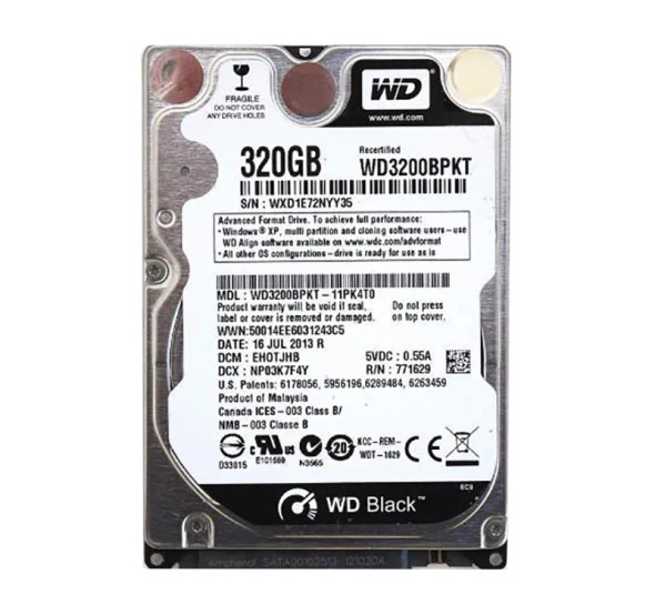 WD3200BPKT-11PK4T0 - Western Digital Black 320GB 7200RPM SATA 3Gb/s 16MB Cache 2.5-inch Hard Drive