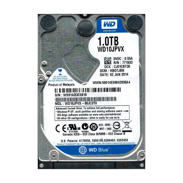 WD10JPVX-80JC3T0 - Western Digital Blue 1TB 5400RPM SATA 6Gb/s 8MB Cache 2.5-inch Hard Drive