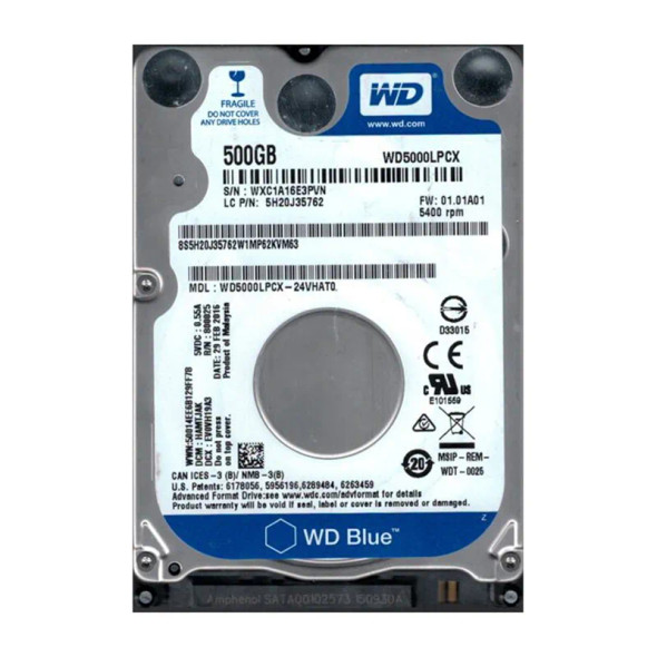 WD5000LPCX-24VHAT0 - Western Digital Blue 500GB 5400RPM SATA 6Gb/s 16MB Cache (RoHS) 2.5-inch Hard Drive