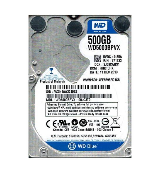 WD5000BPVX - Western Digital Blue 500GB 5400RPM SATA 6Gb/s 8MB Cache 2.5-inch Hard Drive