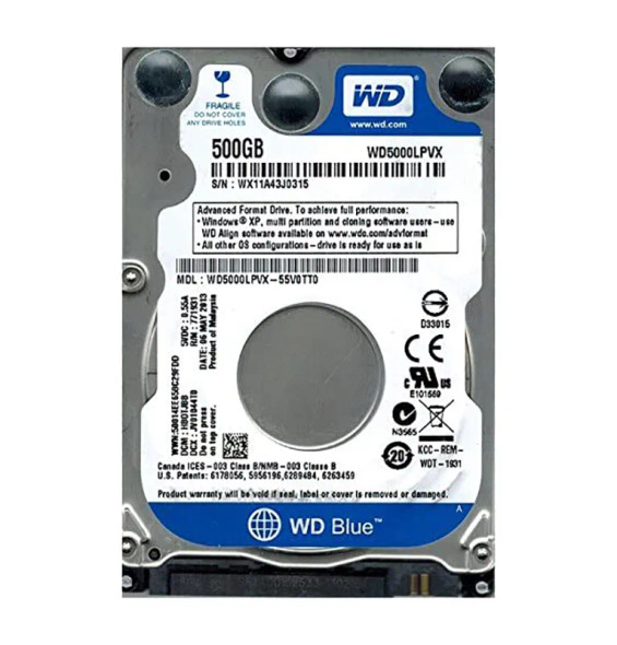 WD5000LPVX - Western Digital Blue 500GB 5400RPM SATA 6Gb/s 8MB Cache 2.5-inch Hard Drive