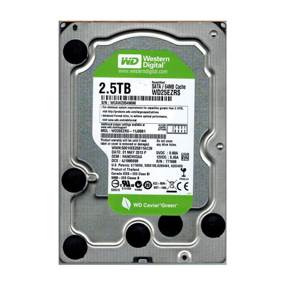 WD25EZRS-11J99B1 - Western Digital Caviar Green 2.5TB 5400RPM SATA 3Gb/s 64MB Cache 3.5-inch Hard Drive