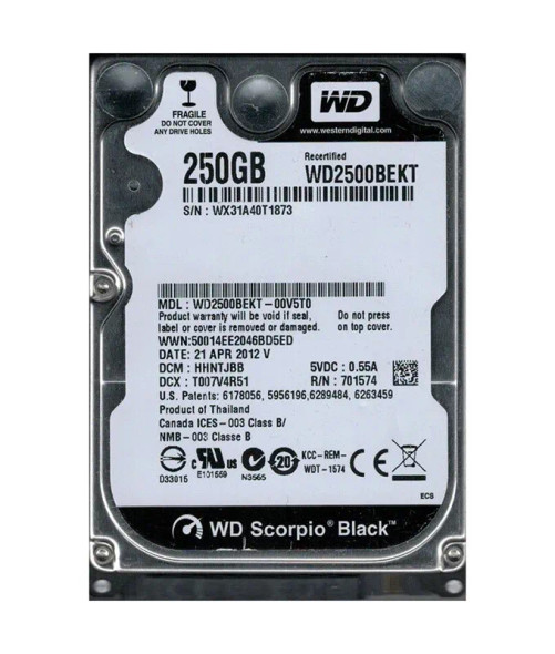 WD2500BEKT-00V5T0 - Western Digital Scorpio Black 250GB 7200RPM SATA 3Gb/s 16MB Cache (RoHS) 2.5-inch Hard Drive