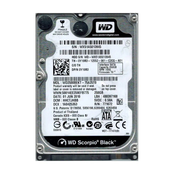 WD2500BEKT-75A25T0 - Western Digital Scorpio Black 250GB 7200RPM SATA 3Gb/s 16MB Cache 2.5-inch Hard Drive