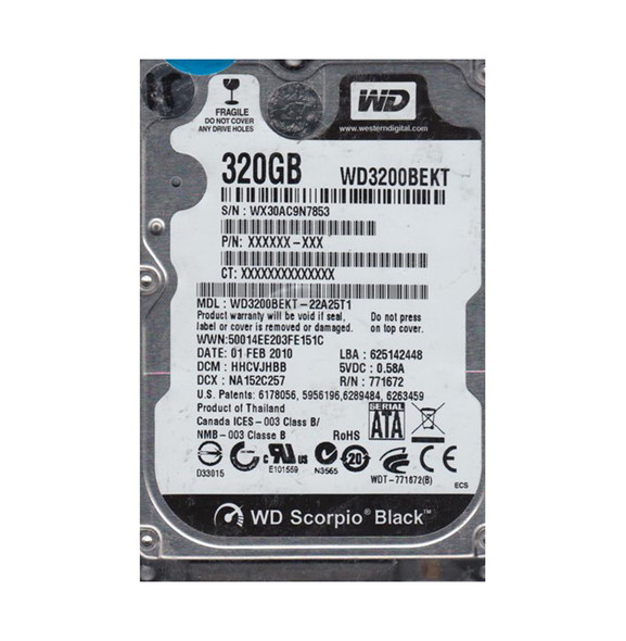 WD3200BEKT-22A25T1 - Western Digital Scorpio Black 320GB 7200RPM SATA 3Gb/s 16MB Cache 2.5-inch Hard Drive