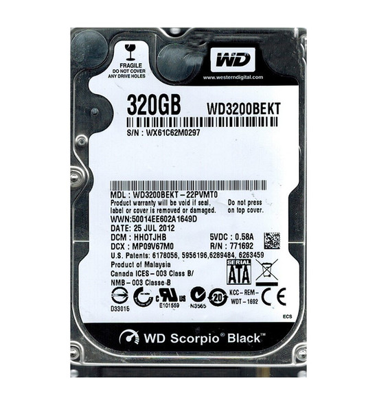 WD3200BEKT-22PVMT0 - Western Digital Scorpio Black 320GB 7200RPM SATA 3Gb/s 16MB Cache 2.5-inch Hard Drive
