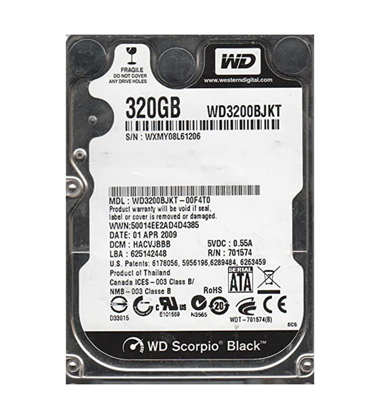 WD3200BJKT-00F4T0 - Western Digital Scorpio Black 320GB 7200RPM SATA 3Gb/s 16MB Cache 2.5-inch Hard Drive