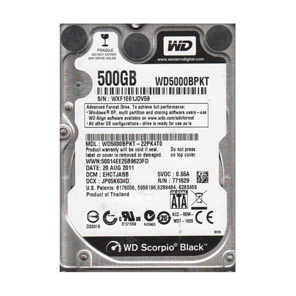 WD5000BPKT-22PK4T0 - Western Digital Scorpio Black 500GB 7200RPM SATA 3Gb/s 16MB Cache 2.5-inch Hard Drive