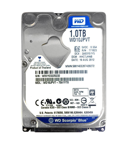 WD10JPVT - Western Digital Scorpio Blue 1TB 5400RPM SATA 3Gb/s 8MB Cache 2.5-inch Hard Drive