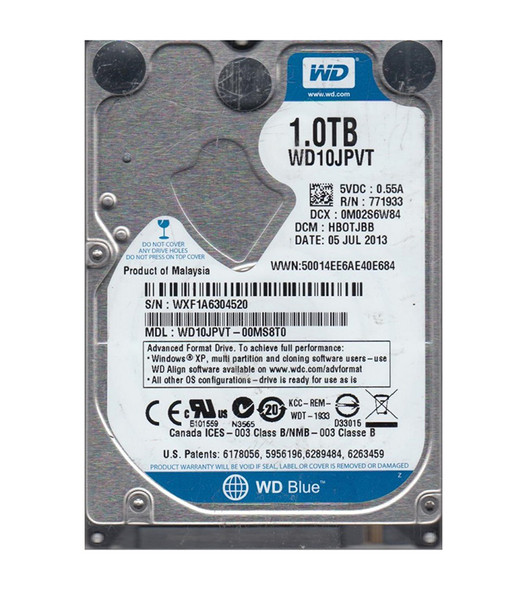 WD10JPVT-00MS8T0 - Western Digital Scorpio Blue 1TB 5400RPM SATA 3Gb/s 8MB Cache 2.5-inch Hard Drive
