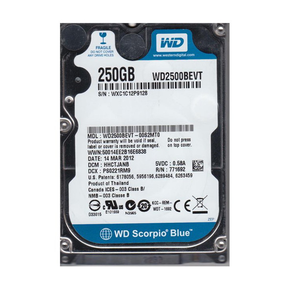 WD2500BEVT-00S2MT0 - Western Digital Scorpio Blue 250GB 5400RPM SATA 3Gb/s 2.5-inch Hard Drive