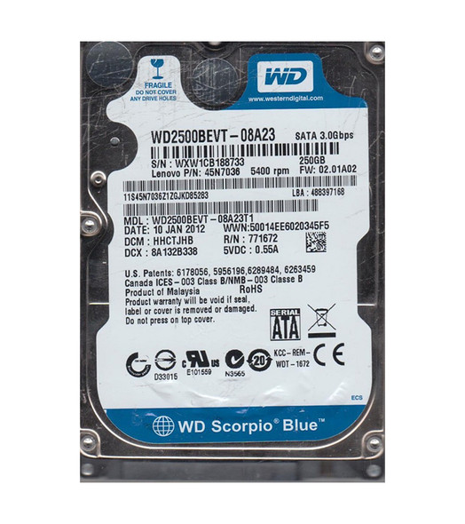 WD2500BEVT-08A23T1 - Western Digital Scorpio Blue 250GB 5400RPM SATA 3Gb/s 2.5-inch Hard Drive