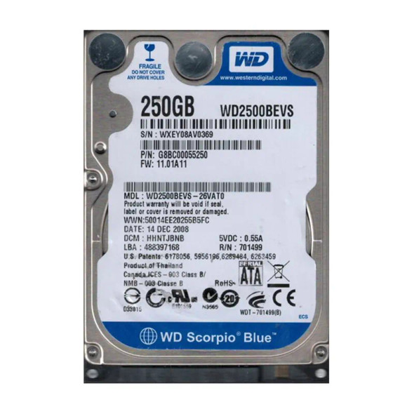 WD2500BEVS-26VAT0 - Western Digital Scorpio Blue 250GB SATA 1.5Gb/s 5400RPM 8MB Cache 2.5-inch Hard Drive