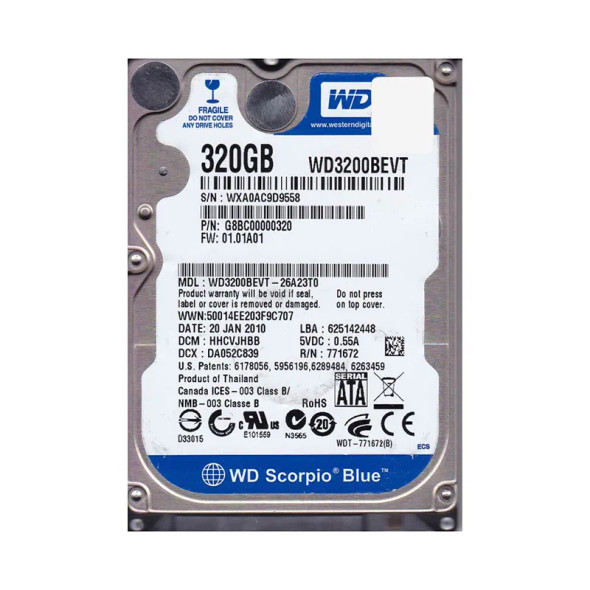 WD3200BEVT-26A23T0 - Western Digital Scorpio Blue 320GB 5400RPM SATA 3Gb/s 8MB Cache 2.5-inch Hard Drive