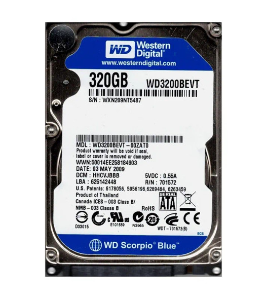 WD3200BEVT-00ZAT0 - Western Digital Scorpio Blue 320GB 5400RPM SATA 3Gb/s 8MB Cache 2.5-inch Hard Drive
