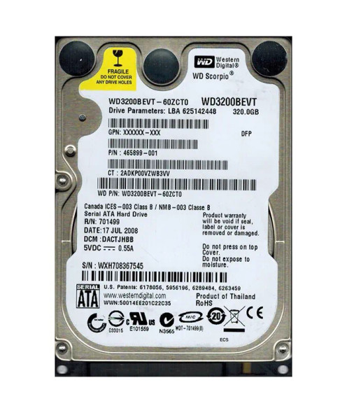 WD3200BEVT-60ZCT0 - Western Digital Scorpio Blue 320GB 5400RPM SATA 3Gb/s 8MB Cache 2.5-inch Hard Drive