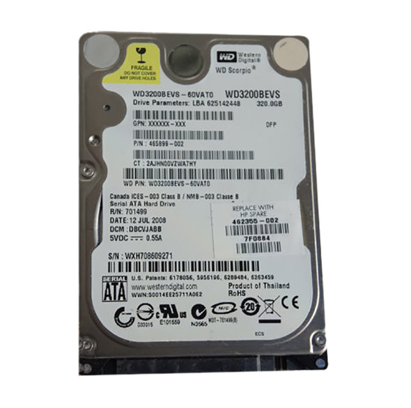 WD3200BEVS-60VAT0 - Western Digital Scorpio Blue 320GB SATA 1.5Gb/s 5400RPM 8MB Cache 2.5-inch Hard Drive