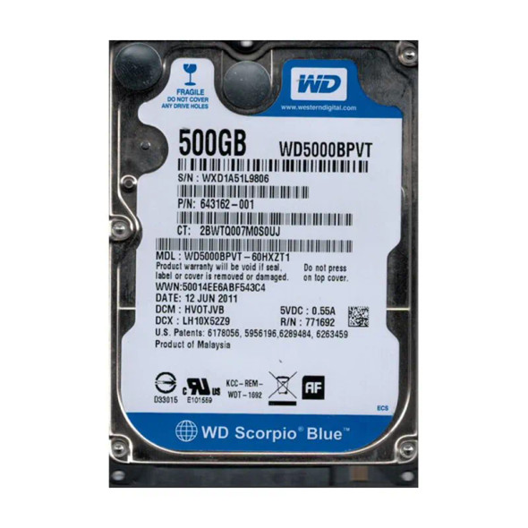 WD5000BPVT-60HXZT1 - Western Digital Scorpio Blue 500GB 5400RPM SATA 3Gb/s 8MB Cache 2.5-inch Hard Drive
