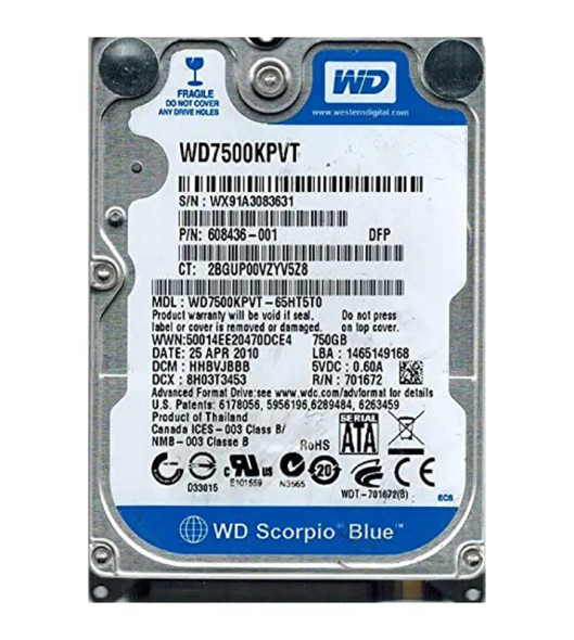 WD7500KPVT - Western Digital Scorpio Blue 750GB 7200RPM SATA 3Gb/s 7-Pin 8MB Cache 2.5-inch Hard Drive