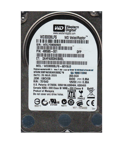 WD3000BLFS-60YBU0 - Western Digital VelociRaptor 300GB 10000RPM SATA 3Gb/s 16MB Cache (RoHS) 2.5-inch Hard Drive