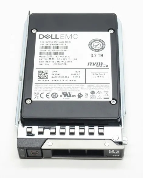 K60N7 - Dell 3.2TB PCI-Express 3.0 X4 NVMe Mixed Use 3D NAND TLC U.2 2.5-inch Solid State Drive