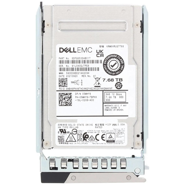 5MHY8 - Dell 7.68TB 12Gb/s 2.5-inch SFF vSAS 512e Enterprise Solid State Drive with Tray for 14g 15g 16g PowerEdge Server