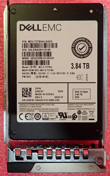 X8F87 - Dell PM1643 3.84TB SAS III 12Gb/s Read Intensive MLC (512e) 2.5-inch Solid State Drive