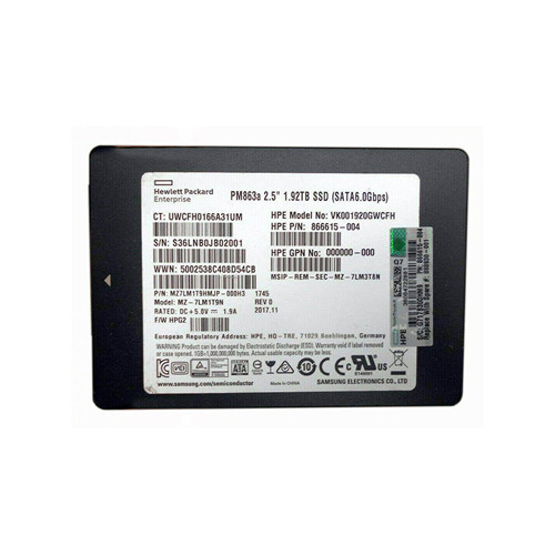 866615-004 - HP 1.92TB SATA 6Gb/s Read Intensive MLC 2.5-inch Solid State Drive with Smart Carrier for ProLiant Gen9 10