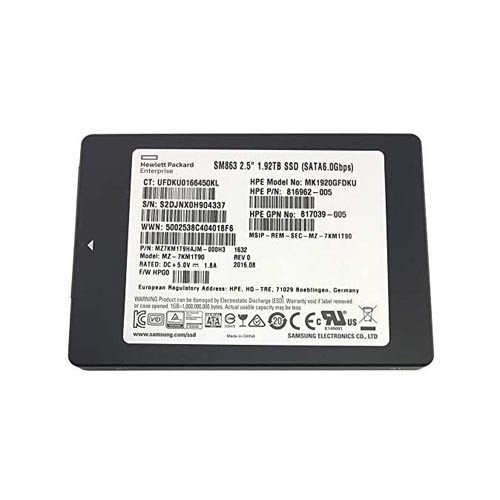 816962-005 - HPE 1.92TB SATA 6Gb/s Hot-Swappable Mixed Use MLC 2.5-inch Solid State Drive