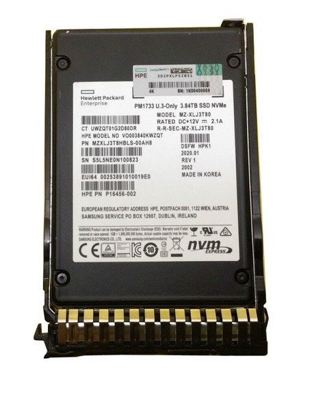 P16456-002 - HPE 3.84TB PCI-Express 4.0 x4 NVMe Read Intensive U.3 2.5-inch Solid State Drive