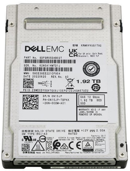 KRM6VVUG1T92 - KIOXIA 1.92TB SAS 12Gb/s Mixed Use TLC 2.5-inch Solid State Drive