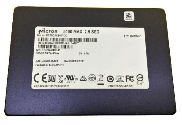 MTFDDAK960TCC-1AR1ZA - Micron 5100 MAX Series 960GB SATA 6Gb/s Triple-Level Cell 3D NAND 2.5-inch Solid State Drive