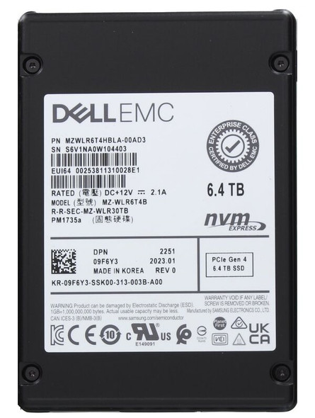 MZWLR6T4HBLA-00AD3 - Samsung 6.4TB Triple-Level Cell PCI Express NVMe 4.0 2.5-In Solid State Drive New System Pull Dell Oem
