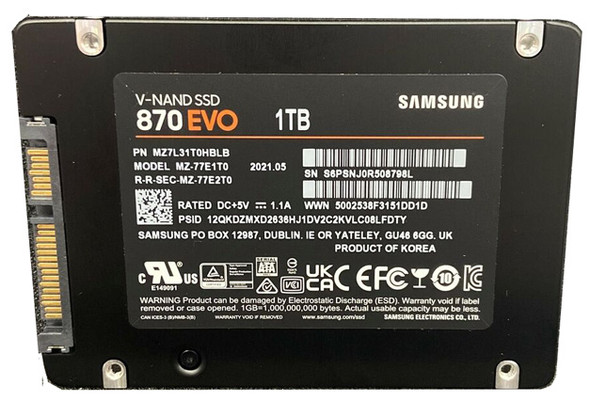 MZ7L31T0HBLB - Samsung 870 EVO Series 1TB SATA 6Gb/s Triple-Level Cell V NAND 2.5-inch Solid State Drive