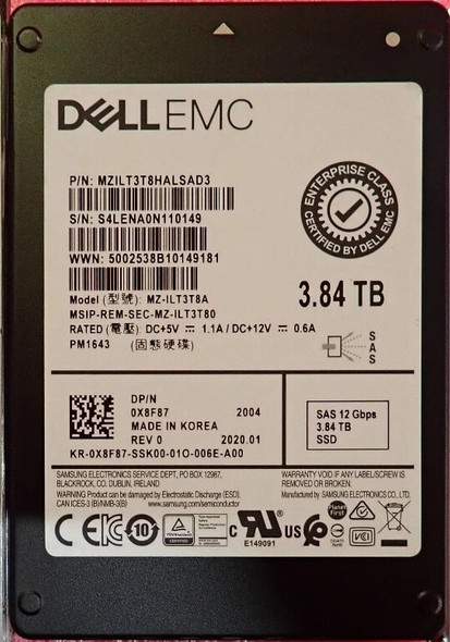 MZILT3T8HALSAD3 - Samsung PM1643 3.84TB SAS 12Gb/s Triple-Level Cell Read Intensive 512e SFF 2.5-inch Solid State Drive Dell Oem