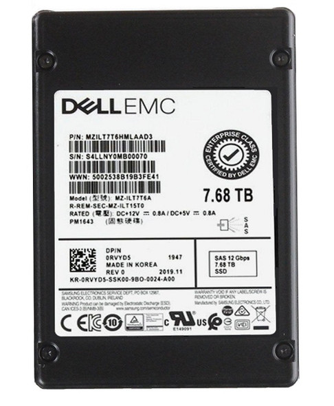 MZILT7T6HMLAAD3 - Samsung PM1643 Series 7.68TB SAS 12Gb/s Triple-Level Cell Read Intensive 2.5-inch Enterprise Solid State Drive Dell Oem