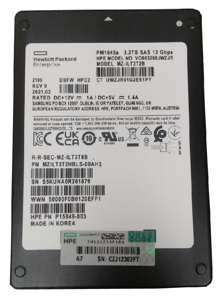 MZILT3T2HBLS-00AH3 - Samsung PM1645a Series 3.2TB SAS 12Gb/s Hot Swappable Mixed Use 2.5-inch Enterprise Solid State Drive